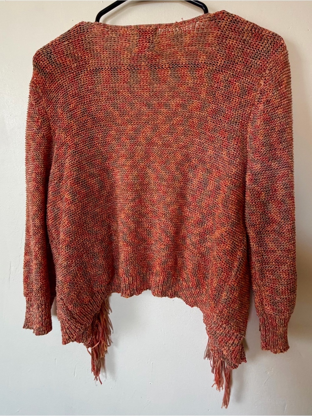 Ruby Rd. Open-Front Fringe Cardigan - Orange Mix - Picture 4 of 6